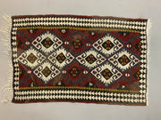Small Vintage Turkish Kilim 98x63 cm Wool Kelim Rug Red Blue Black