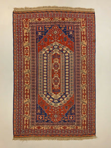 Vintage Afghan Soumak Kilim 245x153 cm, Kelim Rug cm Large Red, Blue, Beige kilimshop.myshopify.com