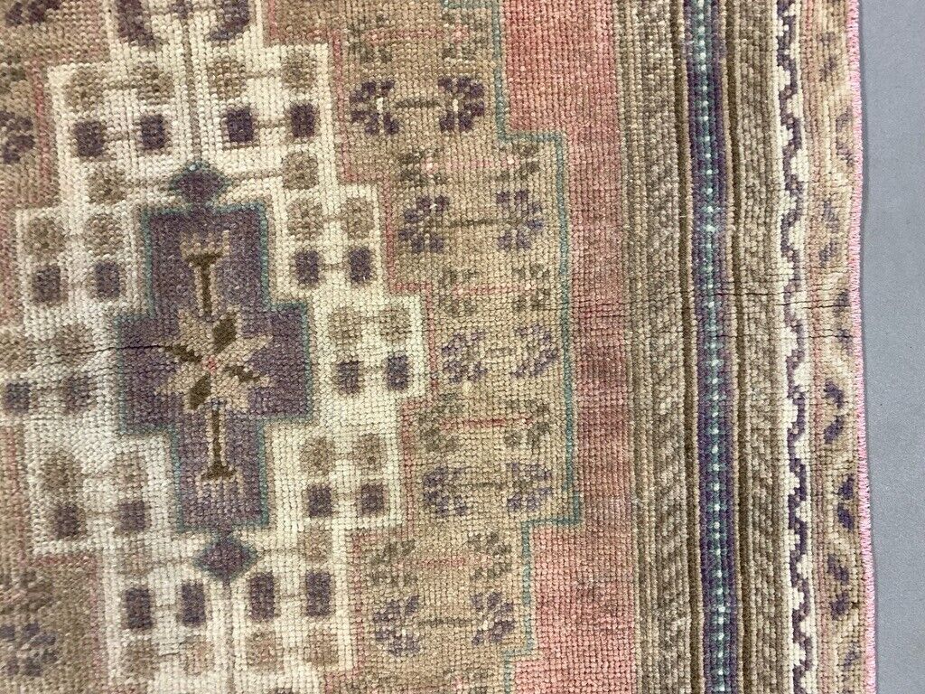 Turkish Rug 266x91 cm wool Vintage shabby Chic Runner Green, Beige