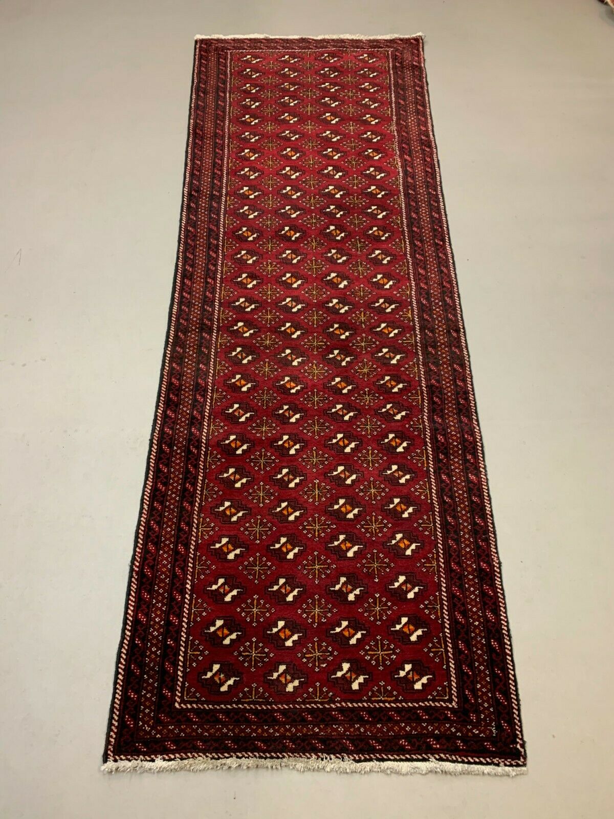 Vintage Turkoman Runner 303x104 cm Tribal Wool Rug, Red, Black
