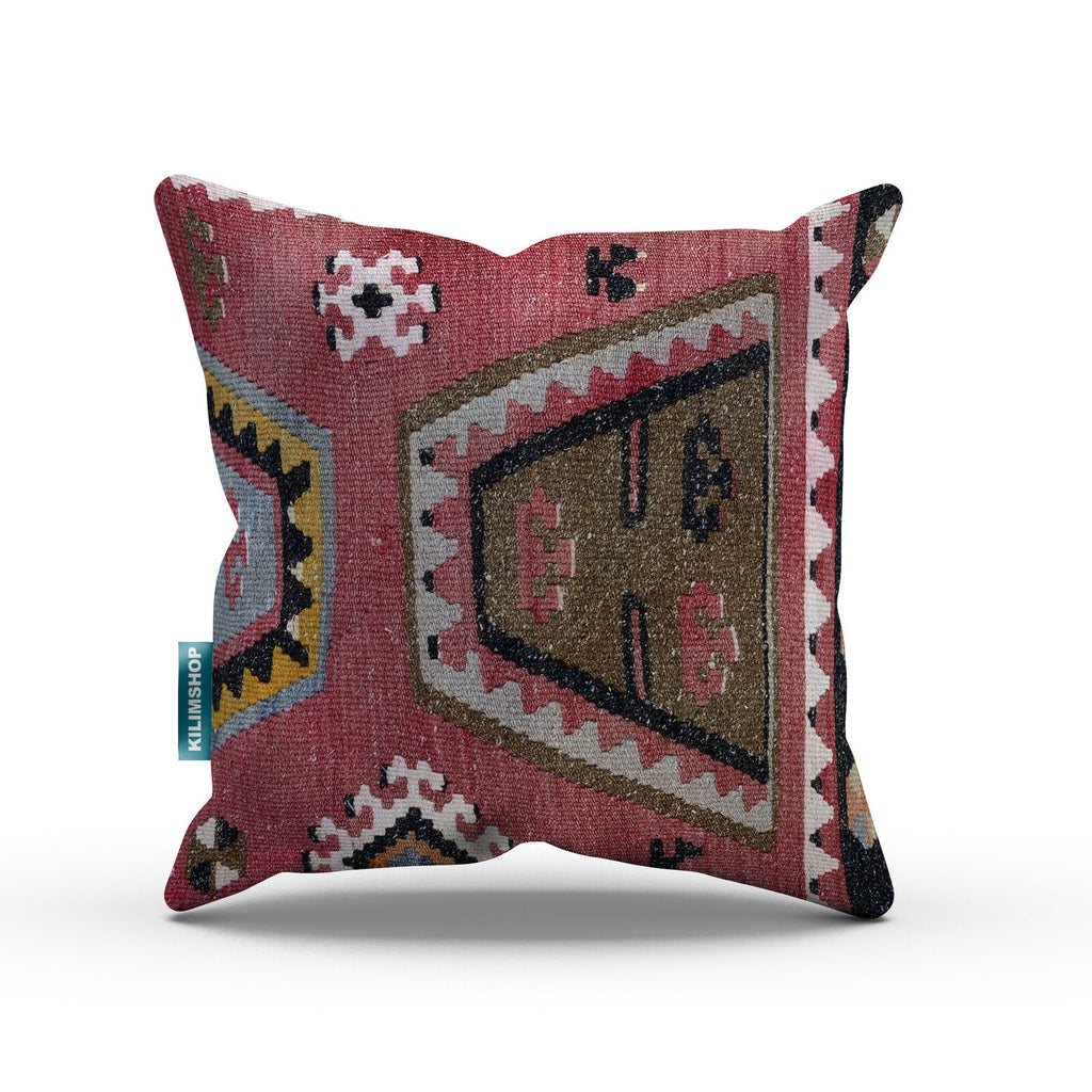 Turkish Kilim Cushion Cover 60x60 cm Square Wool Kelim Pillow Moroccan  66397