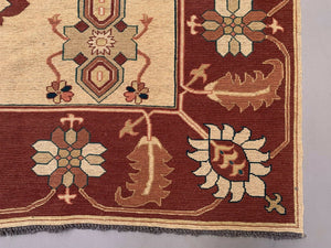 XL Vintage Afghan Soumak Kilim 295x241 cm Kelim Rug Large Ushak Design Beige
