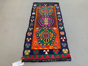 Vintage Turkish Mini Kilim 84x39 cm Wool Small Kelim Runner, shabby Chic