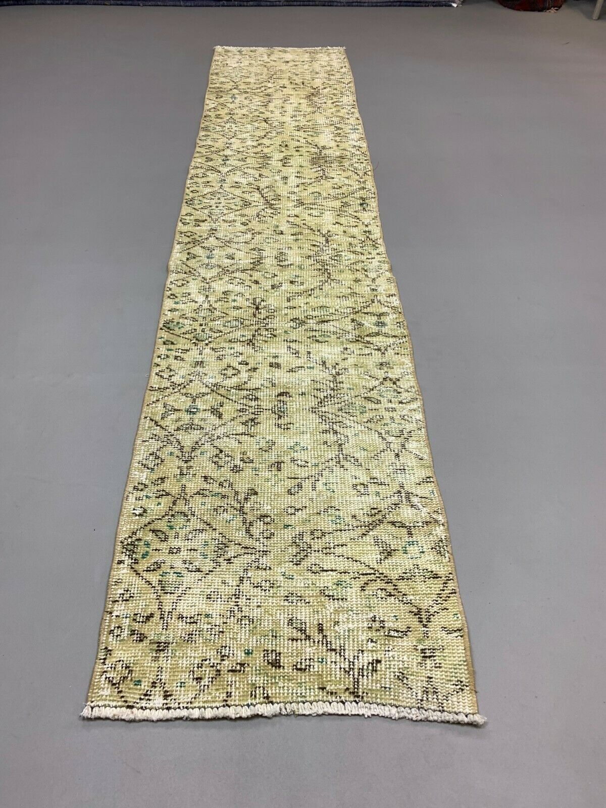 Distressed Turkish Narrow Runner 266x56 cm wool Vintage rug, Overdyed Yellow kilimshop.myshopify.com