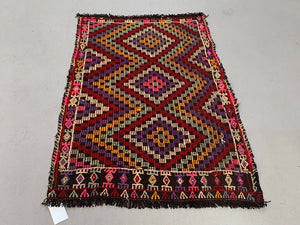 Vintage Turkish Mini Kilim 90x66 cm Wool Small Kelim Runner, shabby Chic