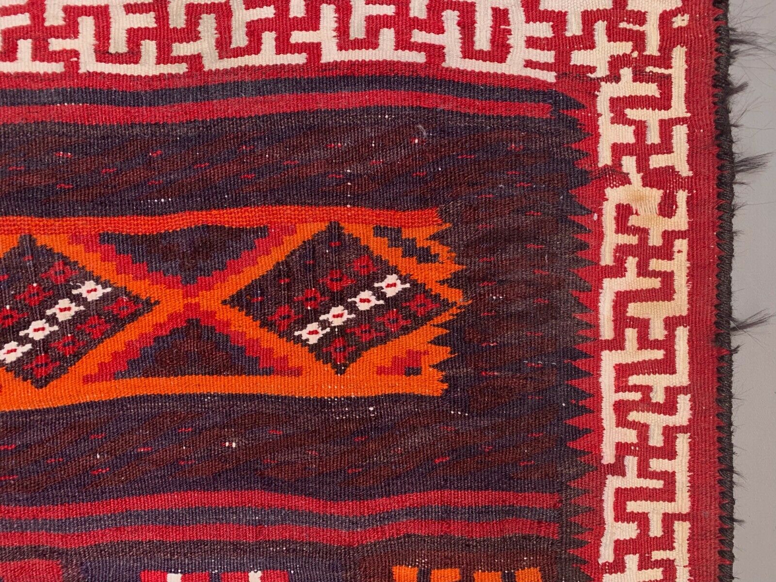 Vintage Kilim 387x150 cm Wool Kelim Rug Large Wide Runner Red, Black