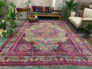 Antique Tribal Rug 332x240 cm Wool Oriental Hand Made Carpet Pink, Purple, Green