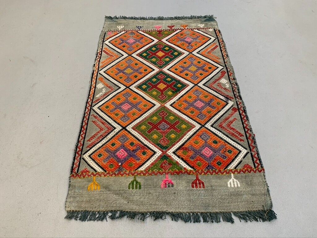 Vintage Turkish Mini Kilim 90x51 cm Wool Small Kelim Runner, shabby Chic