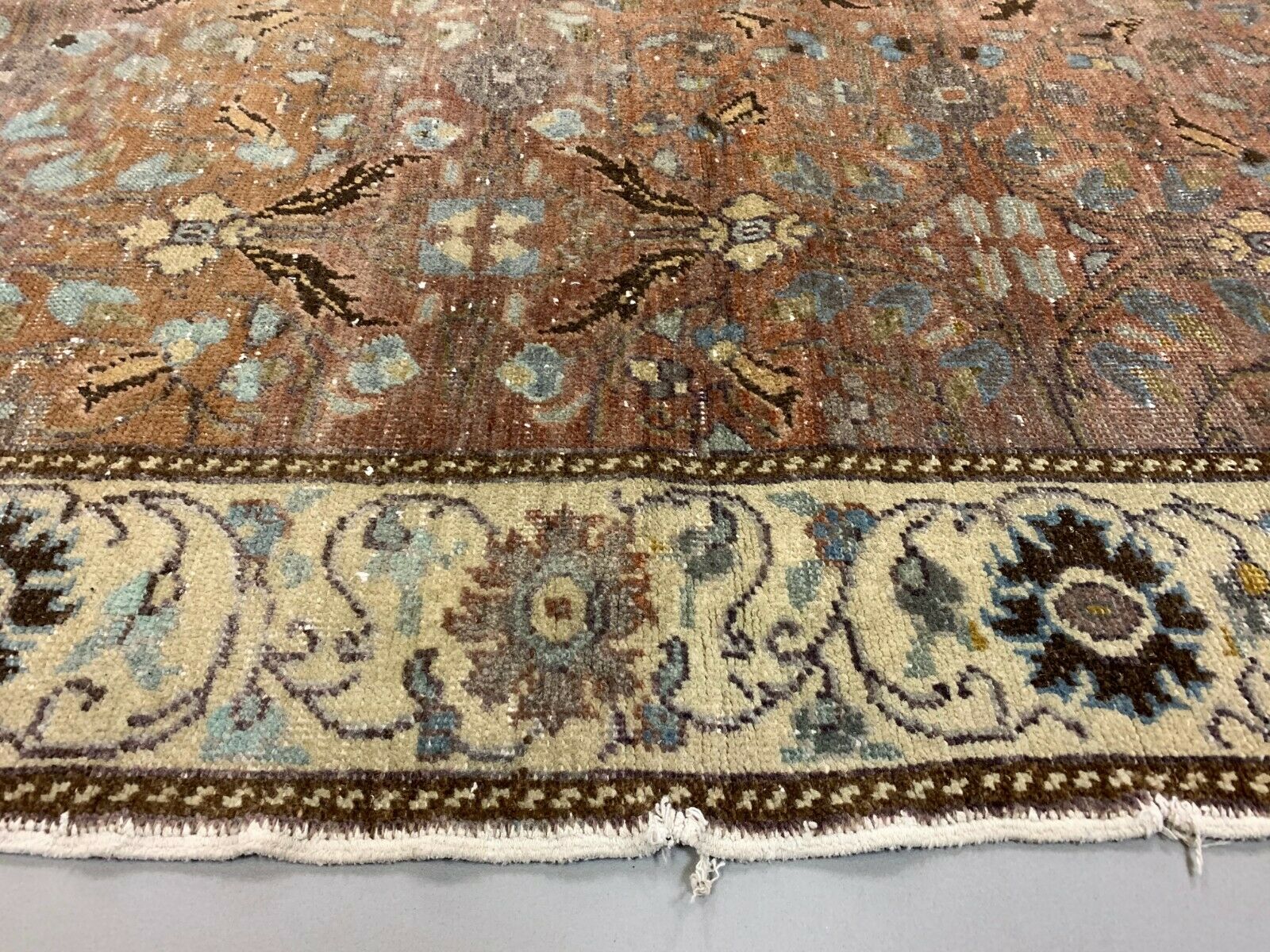 Distressed Turkish Rug 215x140 cm wool Vintage shabby Tribal Brown, Red, Beige kilimshop.myshopify.com