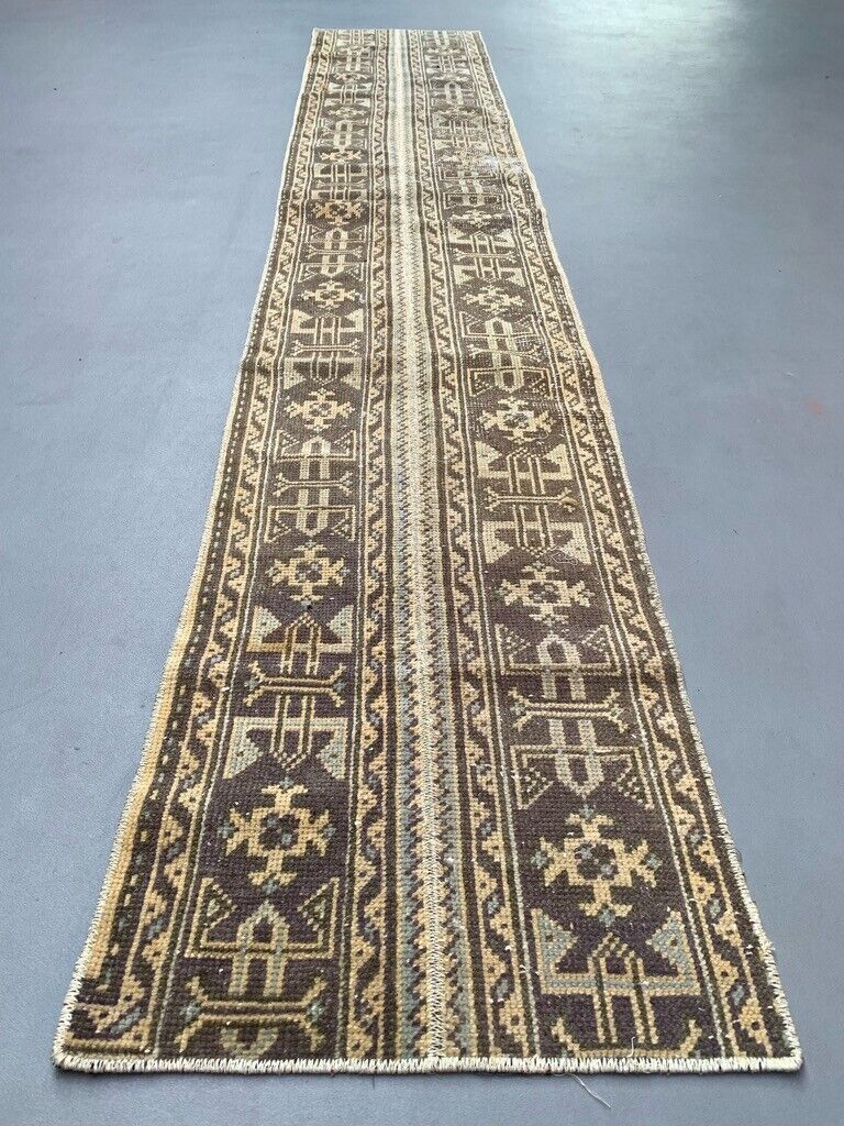 Distressed Turkish Narrow Runner 313x55 cm wool Vintage Tribal Rug