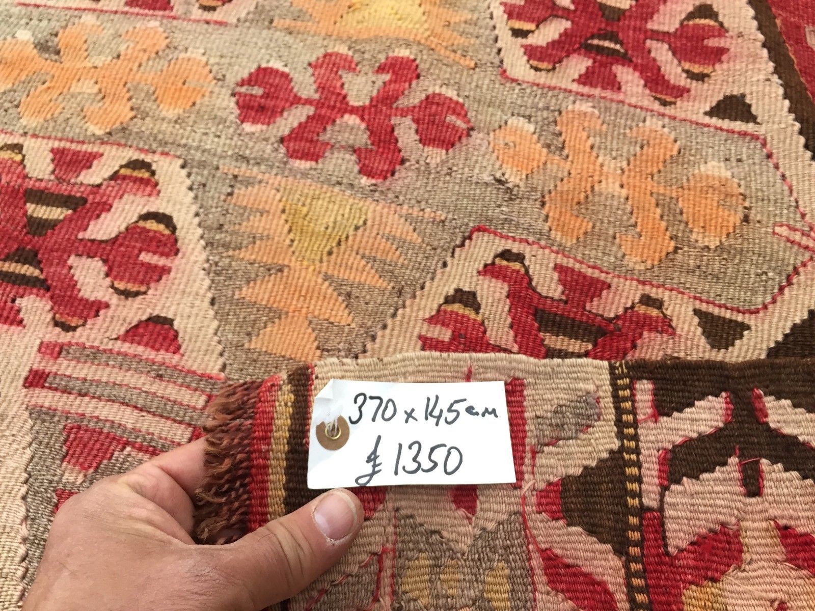 Vintage Turkish Kilim Kelim Rug 370x145 cm shabby chic wool, country home, boho Antiques:Carpets & Rugs kilimshop.myshopify.com