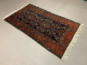 Vintage Malayer Rug 185x105 cm, medium, Tribal oriental Carpet Navy Blue, Red