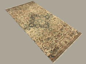 Distressed Turkish Rug 247x127 cm wool Vintage shabby Chic Runner Green, Beige kilimshop.myshopify.com