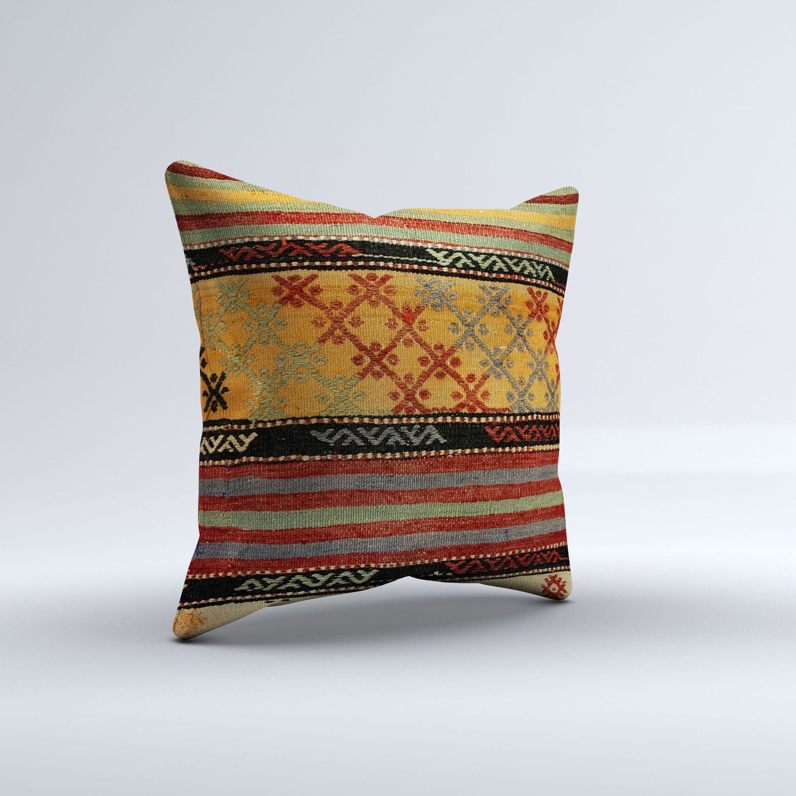 Vintage Turkish Kilim Cushion Cover 60x60 cm Square Wool Kelim Pillowcase 66447