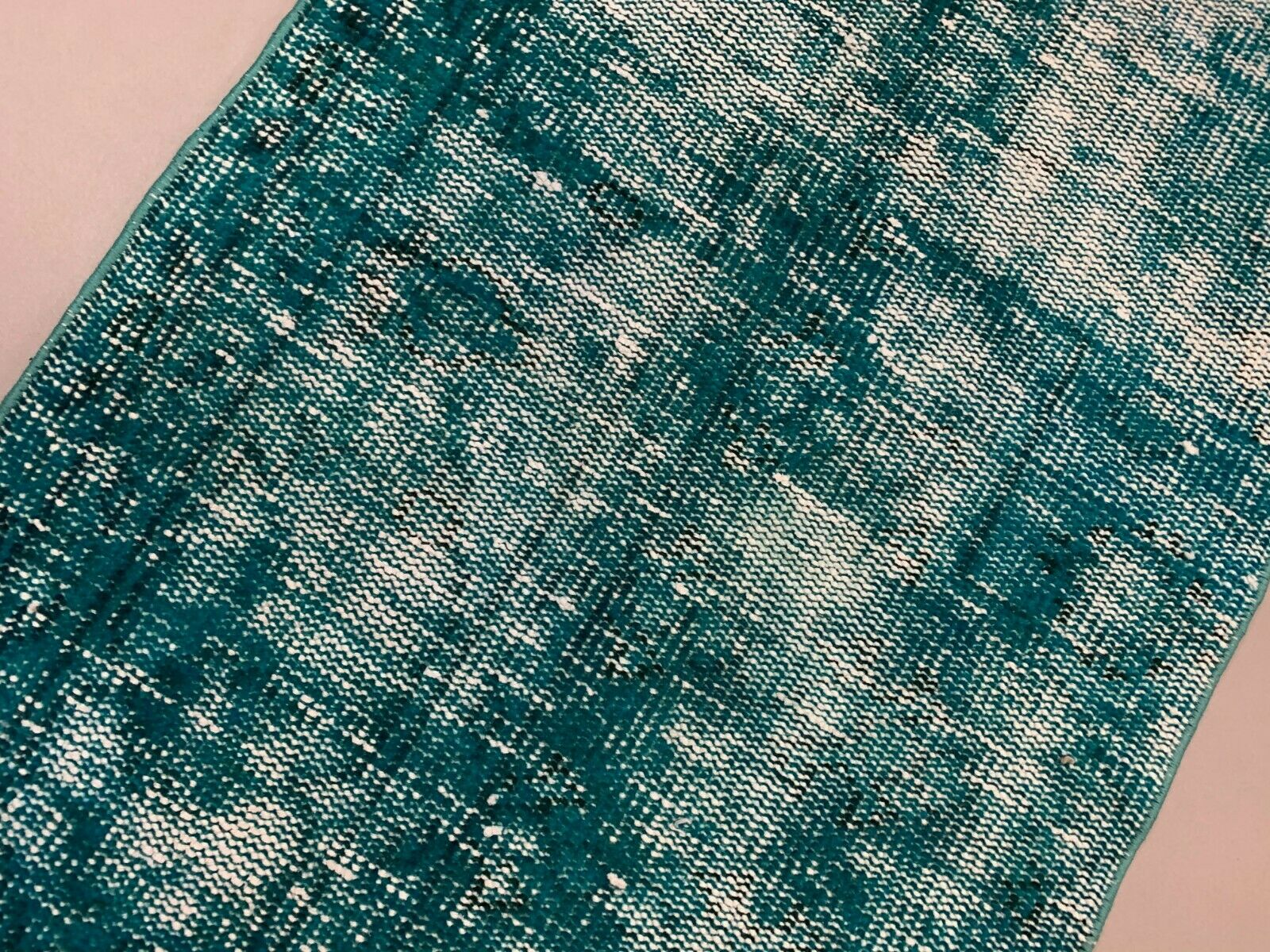 Distressed Turkish Narrow Runner 310x65 cm wool Vintage rug, Overdyed Green kilimshop.myshopify.com