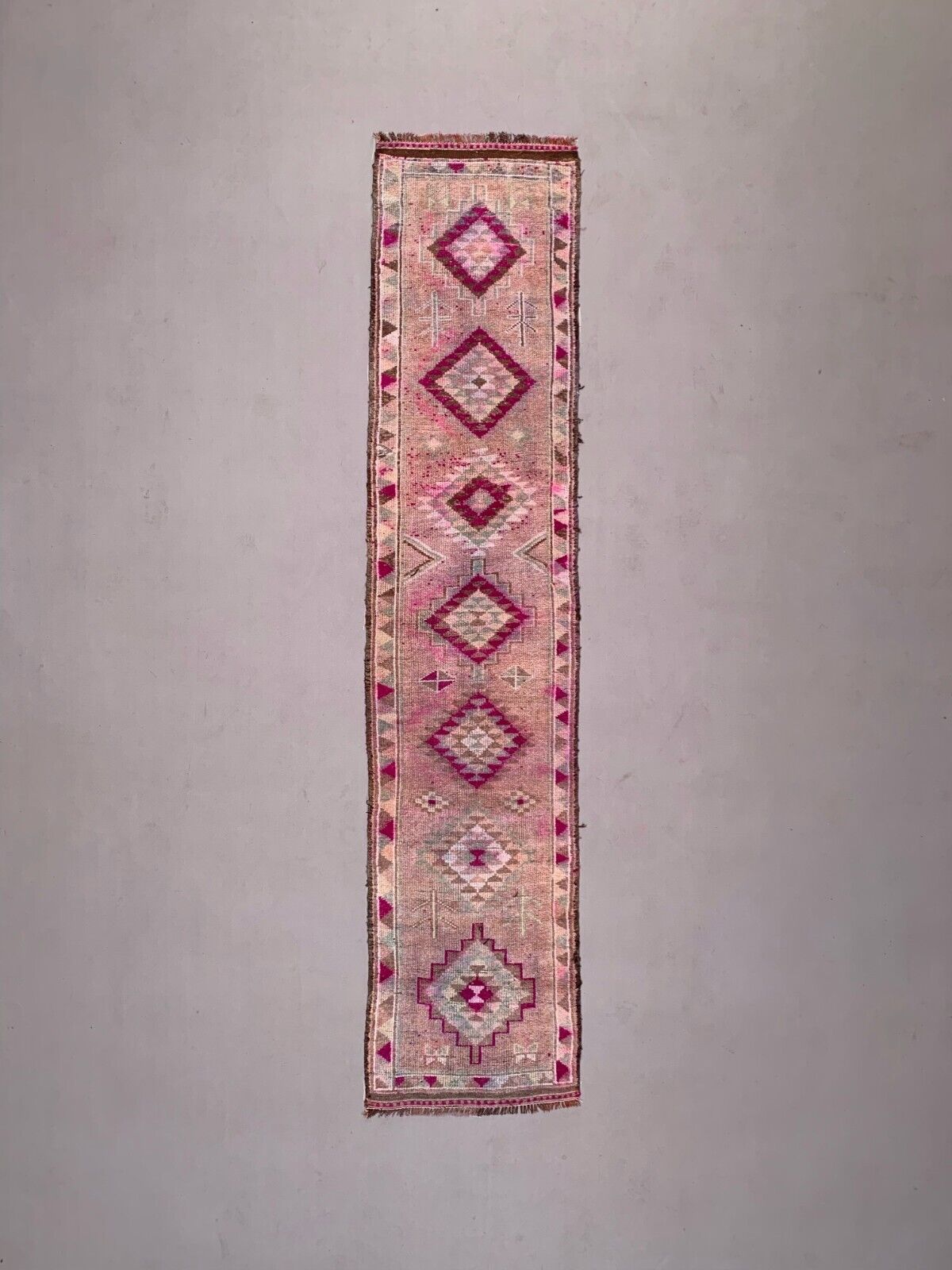 Vintage Turkish  Tribal Runner 391x87 cm veg dye wool rug tribal, handmade