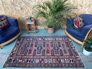Vintage Karacah Rug 182x114 cm, medium, Tribal oriental Carpet  Red Navy Blue