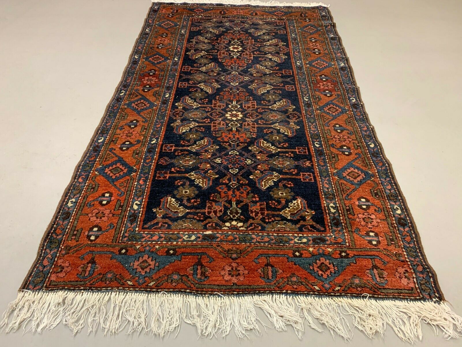 Vintage Malayer Rug 185x105 cm, medium, Tribal oriental Carpet Navy Blue, Red