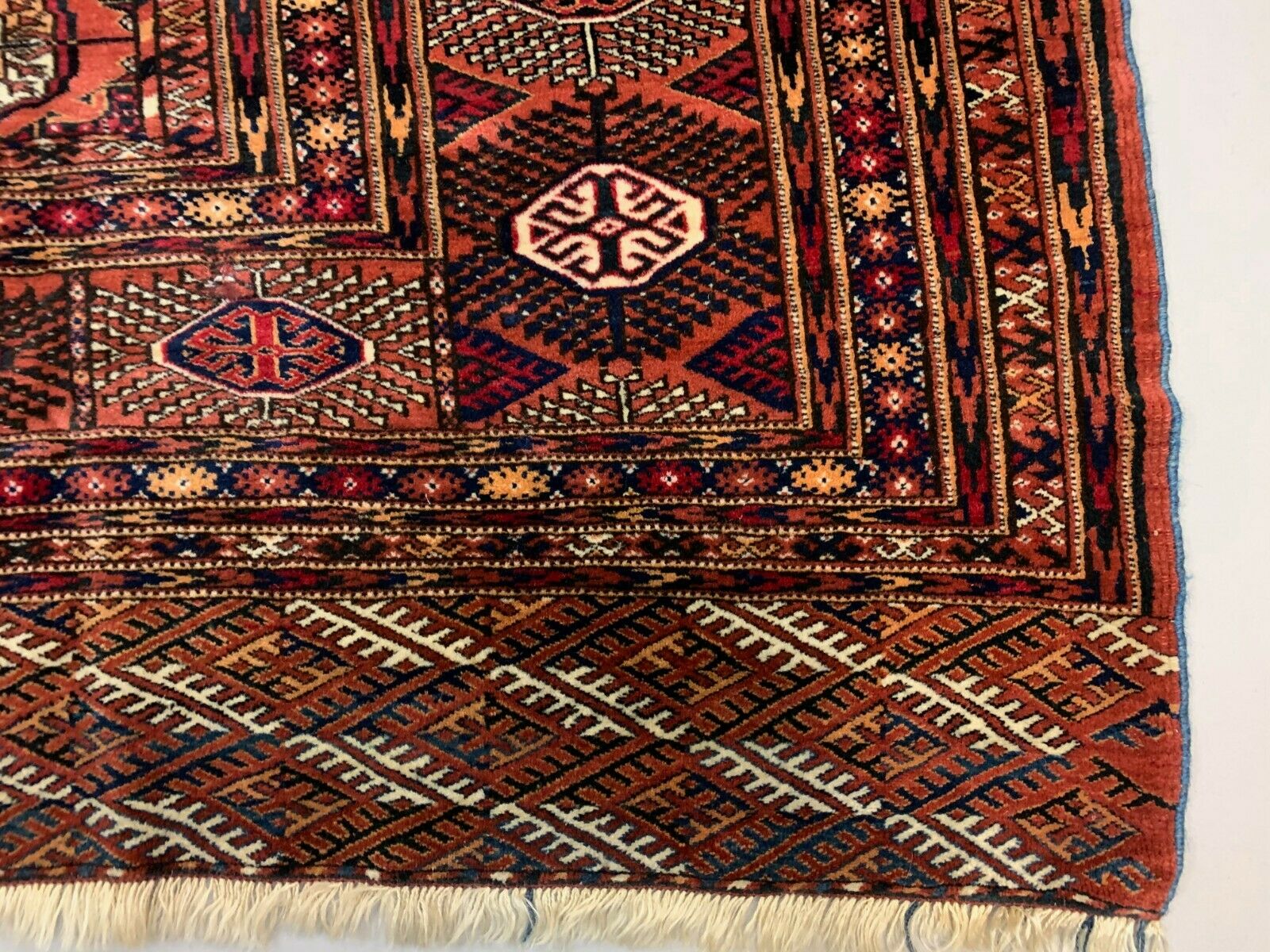 Antique Turkmen Tekke Main Carpet, 290x240 cm Turkoman Bokhara Red Black Beige kilimshop.myshopify.com