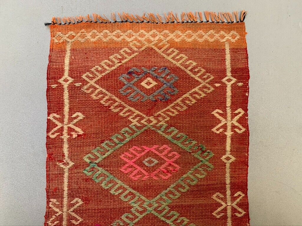 Vintage Turkish Mini Kilim 83x41 cm Wool Small Kelim Runner, shabby Chic