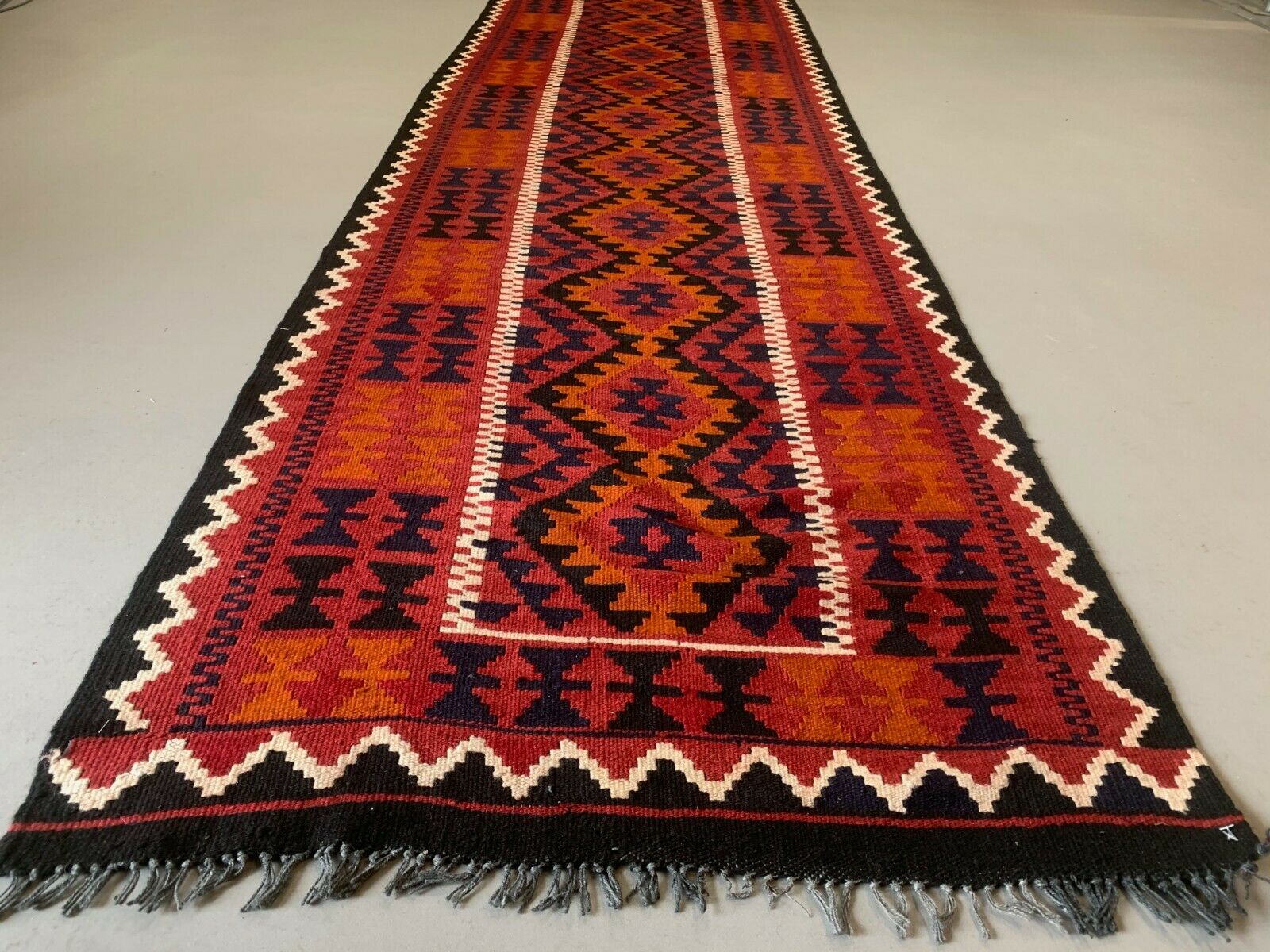 Afghan narrow Kilim Runner 384x94 cm, shabby chic, vintage decor kelim rug kilimshop.myshopify.com
