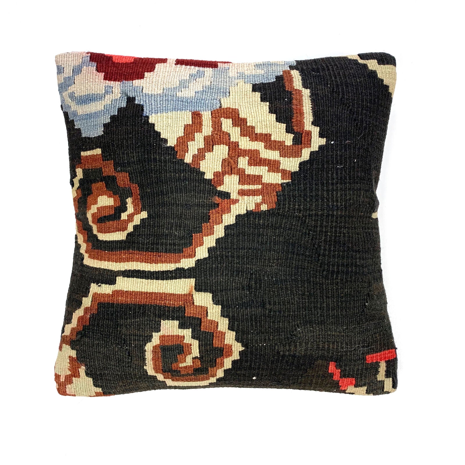 Vintage Kilim Cushion Cover 40x40 cm Square Wool Kelim Pillow Moroccan Decor kilimshop.myshopify.com