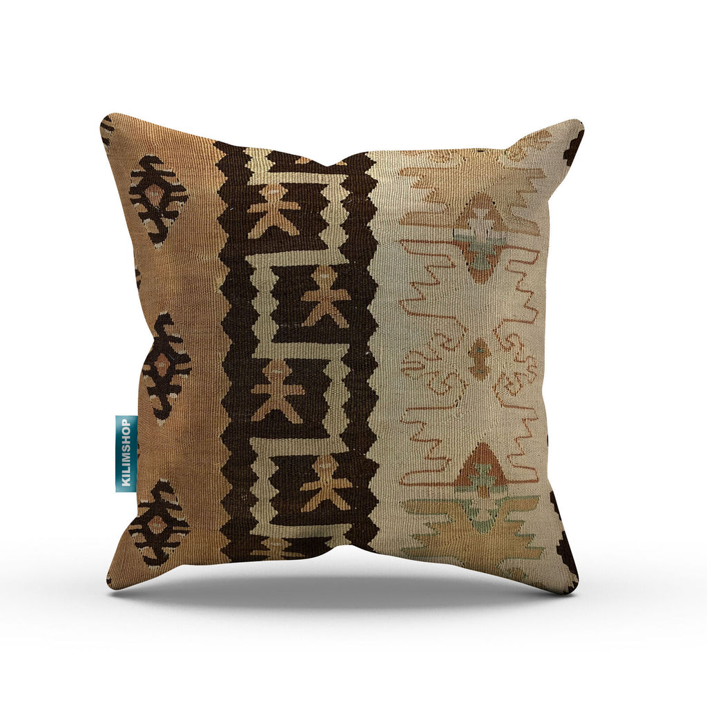Turkish Kilim Cushion Cover 40x40 cm Square Wool Kelim Pillow Moroccan 40780