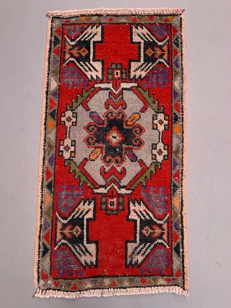 Small Vintage Turkish Rug 100x51 cm, Short Runner, Tribal, Shabby Chic