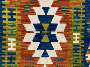 Vintage Turkish Kilim 230x142 cm Tribal Kelim Rug, Blue, Red, Beige, Green Large
