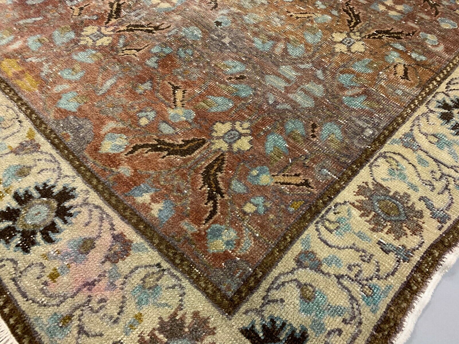 Distressed Turkish Rug 215x140 cm wool Vintage shabby Tribal Brown, Red, Beige kilimshop.myshopify.com