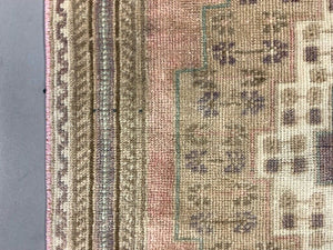 Turkish Rug 266x91 cm wool Vintage shabby Chic Runner Green, Beige