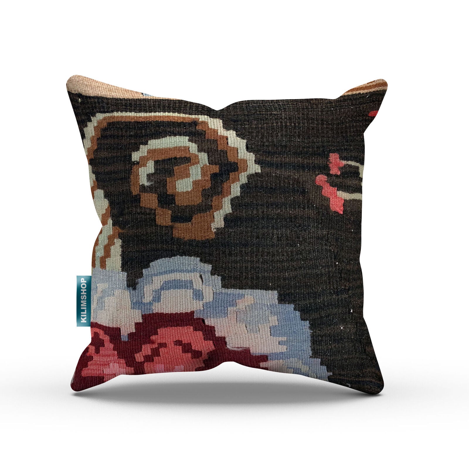 Turkish Kilim Cushion Cover 40x40 cm Square Wool Kelim Pillow Moroccan 40800
