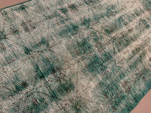 Distressed Turkish Narrow Runner 288x84 cm wool Vintage rug, Overdyed Green kilimshop.myshopify.com