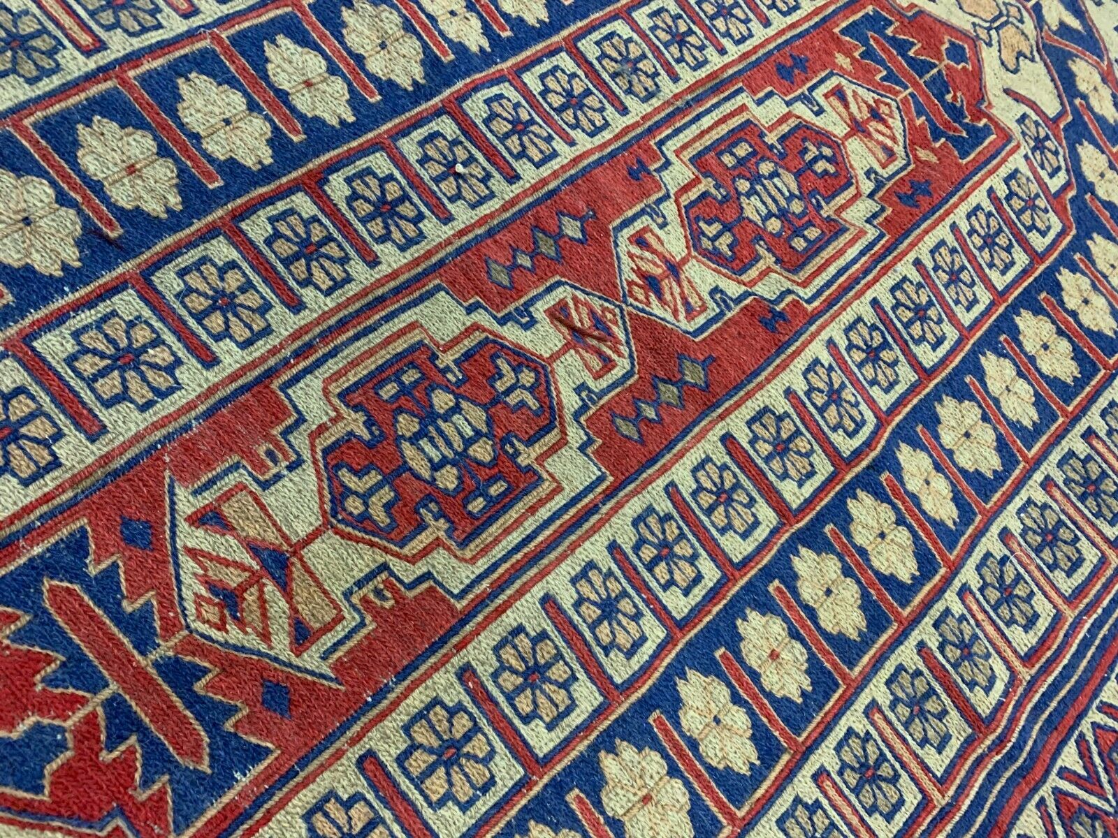 Vintage Afghan Soumak Kilim 245x153 cm, Kelim Rug cm Large Red, Blue, Beige kilimshop.myshopify.com