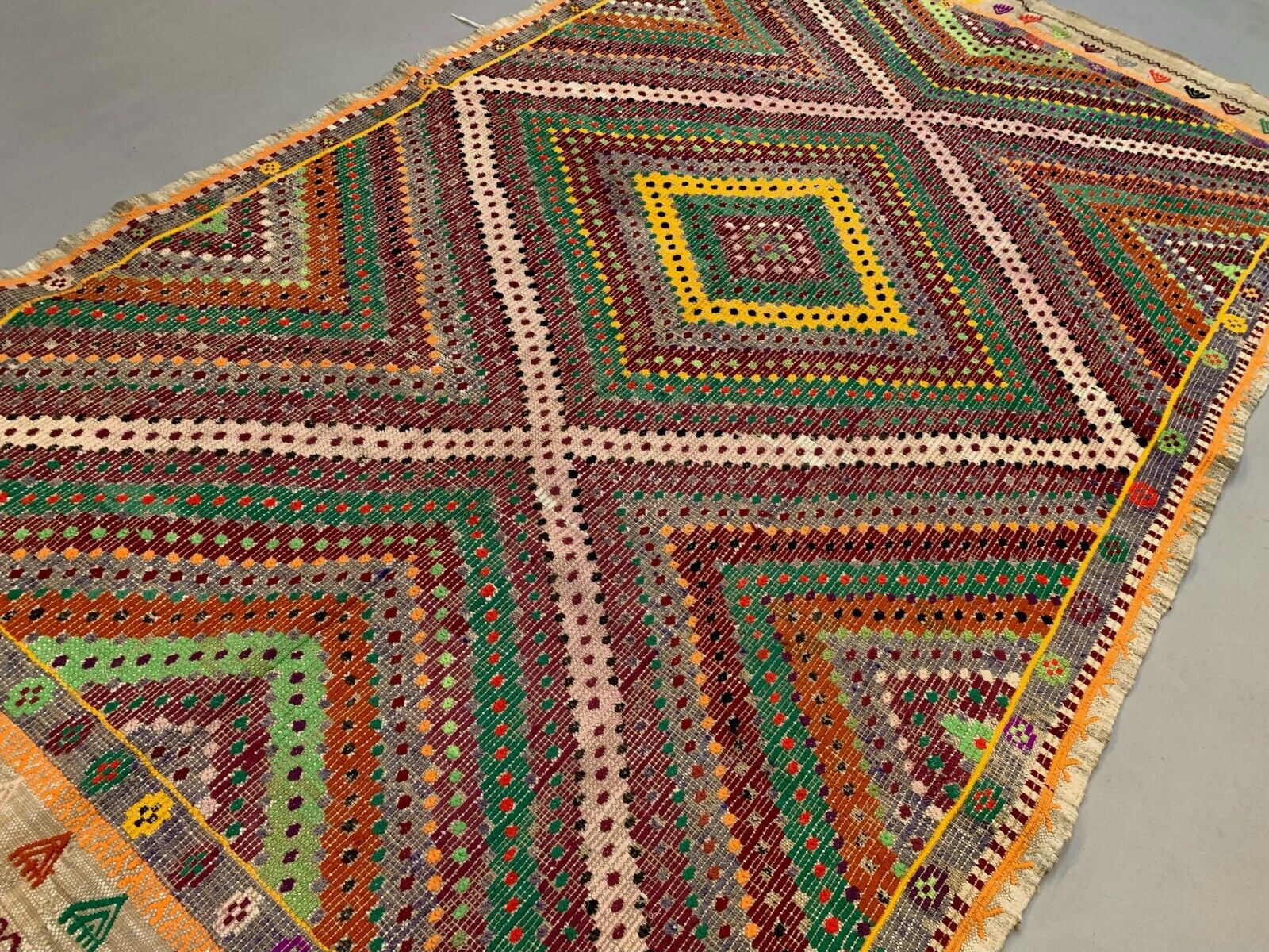 Large Vintage Turkish Kilim Rug 330x193 cm Wool Jajim Kelim