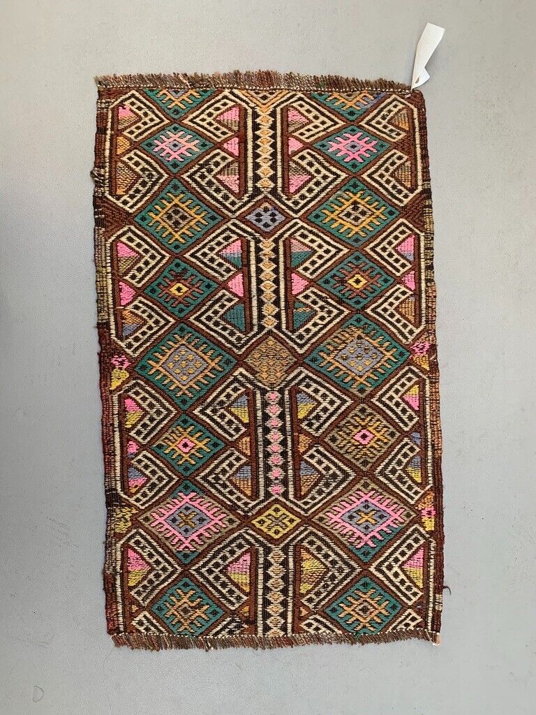 Vintage Turkish Mini Kilim 82x48 cm Wool Small Kelim Runner, shabby Chic