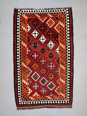 Vintage Persian Qasgai Kilim 270x163 cm Wool Kelim Rug Large Red, Black, Colorful