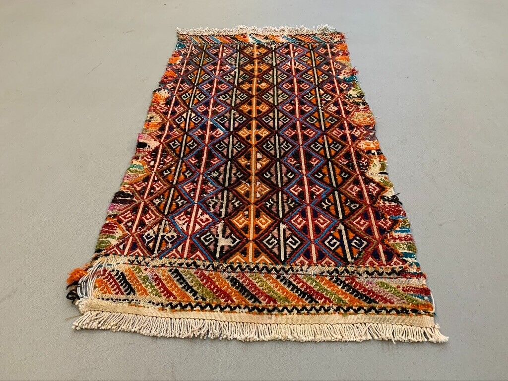 Vintage Turkish Mini Kilim 91x47 cm Wool Small Kelim Runner, shabby Chic