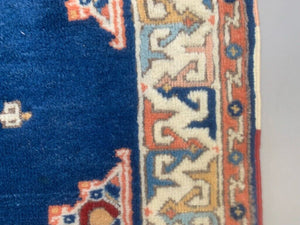 Old Turkish Kazak Rug 140x96 cm vintage tribal carpet, Red and Blue Medium