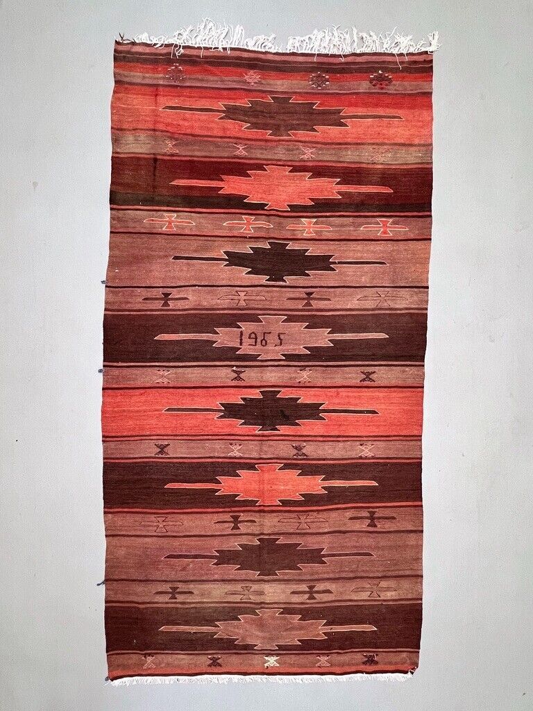 Large Vintage Turkish Kilim Rug 327x167 cm Wool Kelim