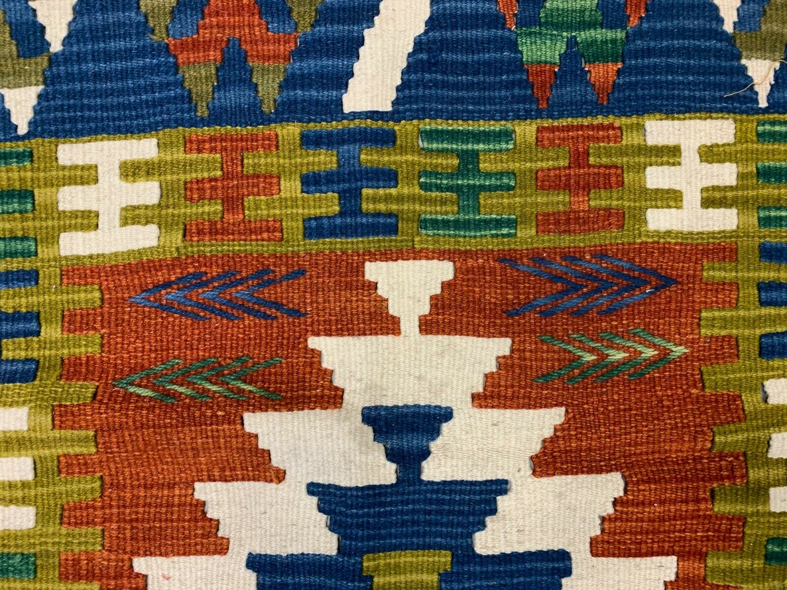 Vintage Turkish Kilim 230x142 cm Tribal Kelim Rug, Blue, Red, Beige, Green Large