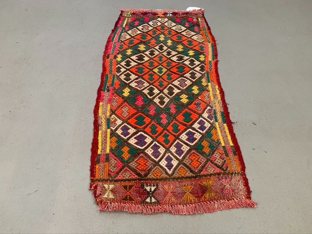 Vintage Turkish Mini Kilim 101x49 cm Wool Small Kelim Runner, shabby Chic