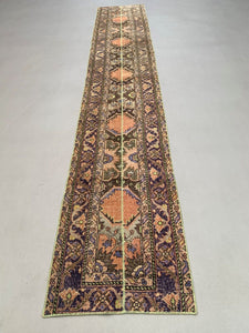 Distressed Turkish Narrow Runner 383x66 cm wool Vintage Tribal Rug