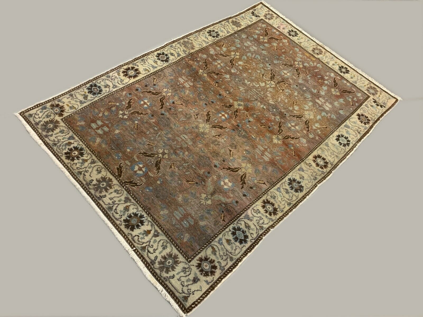 Distressed Turkish Rug 215x140 cm wool Vintage shabby Tribal Brown, Red, Beige kilimshop.myshopify.com