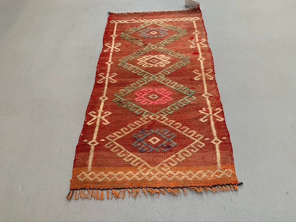 Vintage Turkish Mini Kilim 83x41 cm Wool Small Kelim Runner, shabby Chic