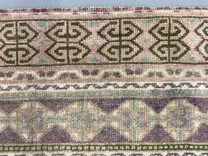 Turkish Rug 266x91 cm wool Vintage shabby Chic Runner Green, Beige