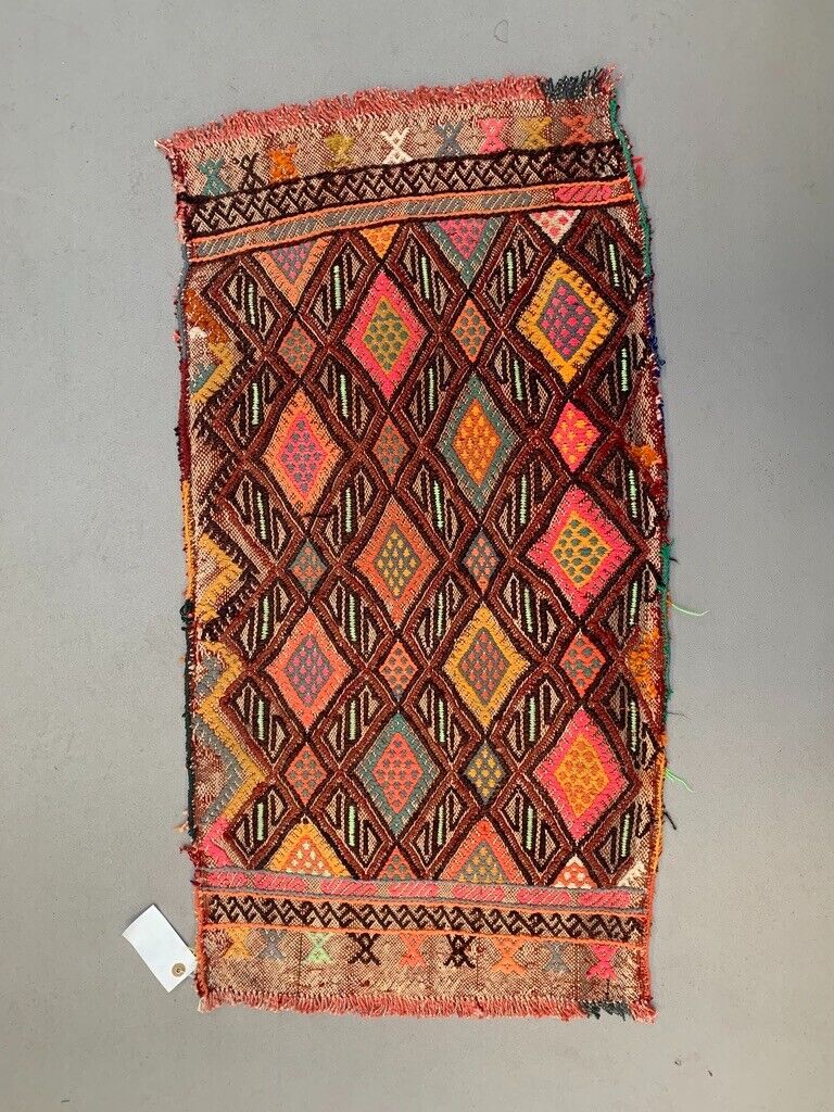 Vintage Turkish Mini Kilim 98x51 cm Wool Small Kelim Runner, shabby Chic