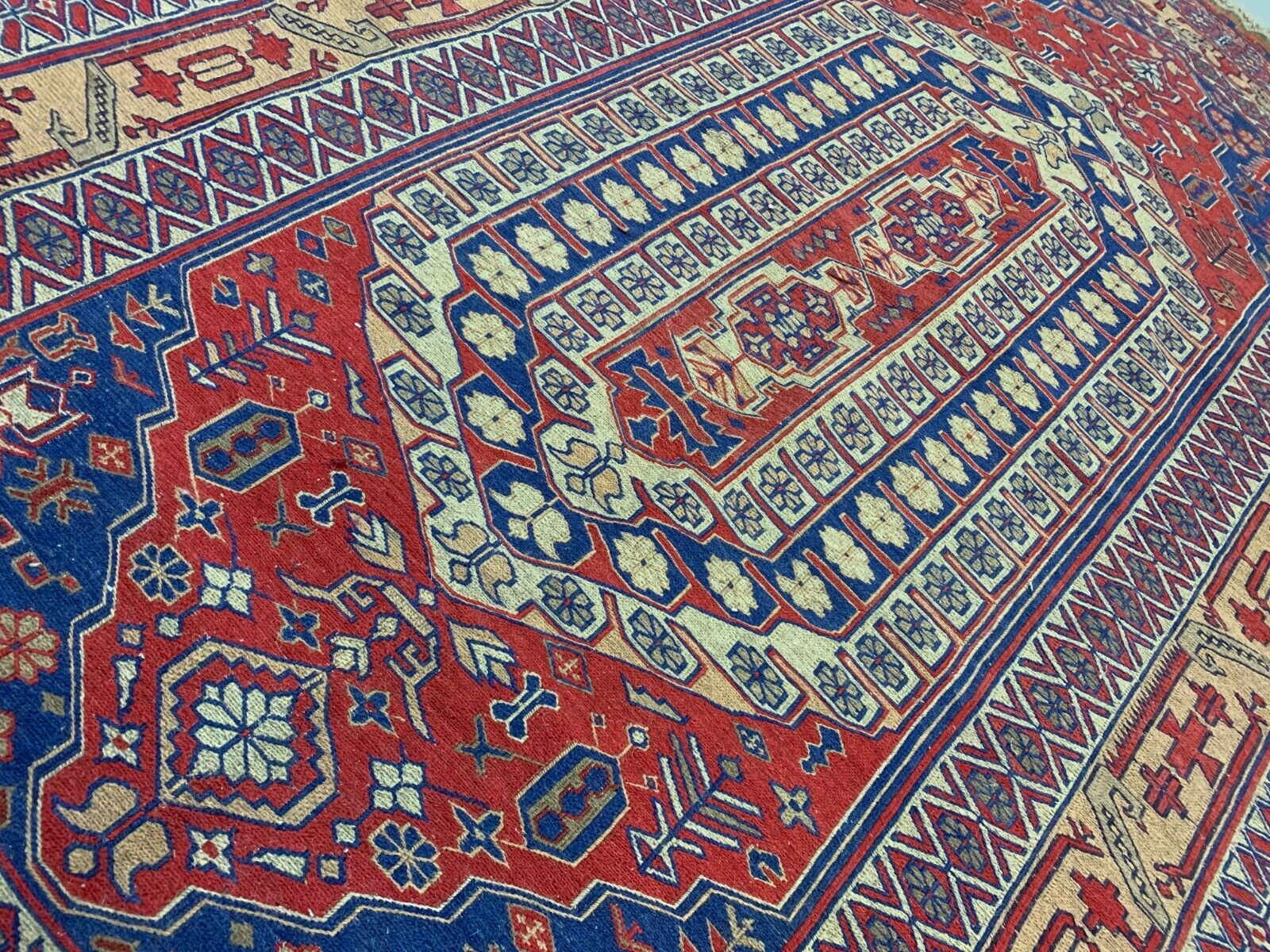 Vintage Afghan Soumak Kilim 245x153 cm, Kelim Rug cm Large Red, Blue, Beige kilimshop.myshopify.com