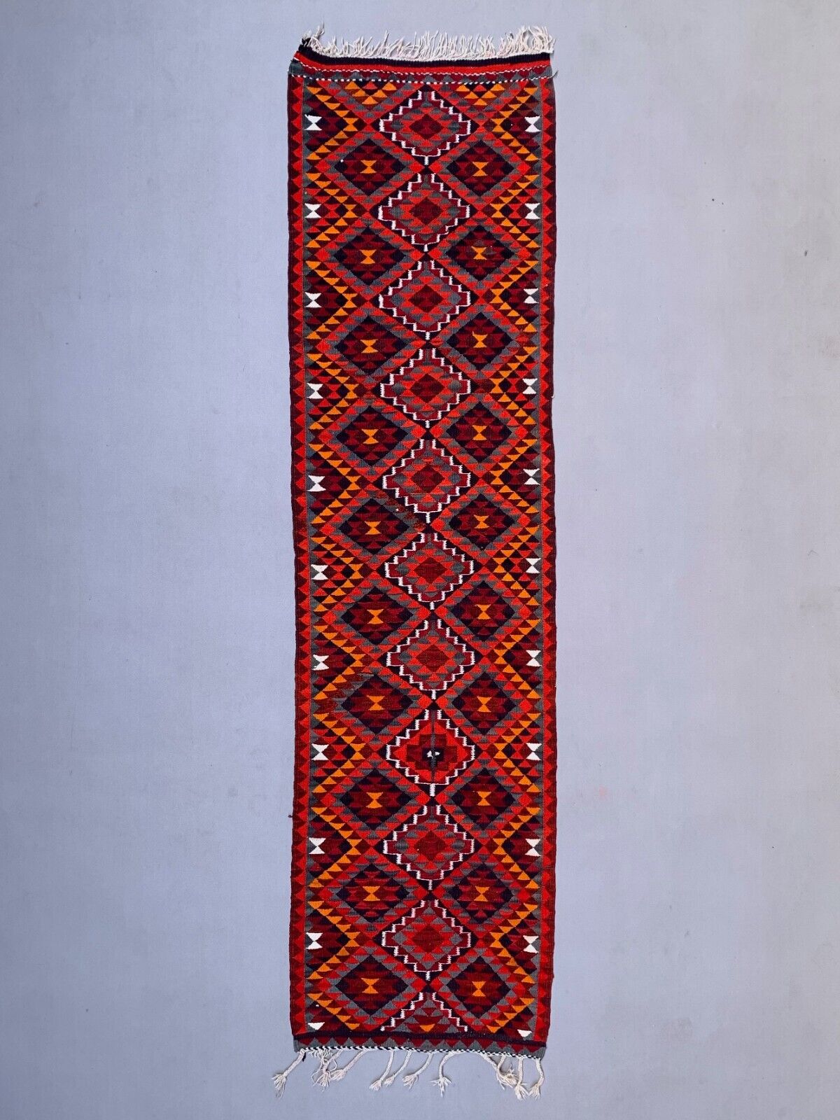 Old Turkish Kilim Runner 345x90 cm, Vintage Kelim Rug, Long and Narrow