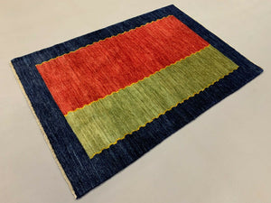 Old Gabbeh Rug 188x129 cm vintage carpet, Tribal Handwoven Blue Red Zollanvari